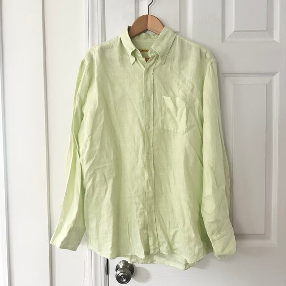 Robert Friedman Neon Yellow Linen Buttondown Lightweight Shirt Resort Large - Picture 1 of 8